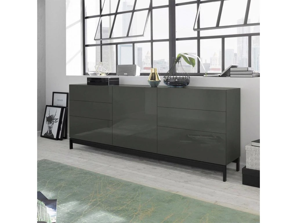 Placard Dchaji, Buffet De Cuisine Avec 1 Porte Et 6 Tiroirs, Buffet De Salon, Buffet De Cuisine, 100% Made In Italy, Cm 170x40h47, Anthracite Brillant 2 Placard Dchaji, Buffet De Cuisine Avec 1 Porte Et 6 Tiroirs, Buffet De Salon, Buffet De Cuisine, 100% Made In Italy, Cm 170x40h47, Anthracite Brillant – Image 2