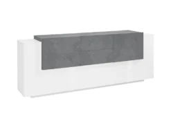 Placard Dbaian, Buffet De Cuisine Avec 5 Portes Et 2 Tiroirs, Buffet De Salon, Buffet De Cuisine, 100% Made In Italy, Cm 220x45h86, Blanc Brillant Et Ardoise