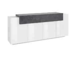 Placard Dgerl, Buffet De Cuisine à 4 Portes, Buffet De Salon, 100% Made In Italy, 200x45h86 Cm, Blanc Brillant Et Gris Frêne