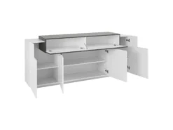 Placard Dgerl, Buffet De Cuisine à 4 Portes, Buffet De Salon, 100% Made In Italy, 200x45h86 Cm, Blanc Brillant Et Gris Frêne -Meubles Soldes Magasin buffet 22847269