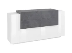 Placard Daas, Buffet De Cuisine Avec 2 Portes Et 4 Tiroirs, Buffet De Salon, Buffet De Cuisine, 100% Made In Italy, Cm 160x45h86, Blanc Brillant Et Ardoise