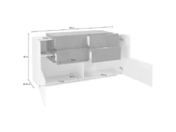 Placard Daas, Buffet De Cuisine Avec 2 Portes Et 4 Tiroirs, Buffet De Salon, Buffet De Cuisine, 100% Made In Italy, Cm 160x45h86, Blanc Brillant Et Ardoise -Meubles Soldes Magasin buffet 22847795