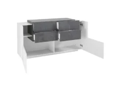 Placard Daas, Buffet De Cuisine Avec 2 Portes Et 4 Tiroirs, Buffet De Salon, Buffet De Cuisine, 100% Made In Italy, Cm 160x45h86, Blanc Brillant Et Ardoise -Meubles Soldes Magasin buffet 22847797