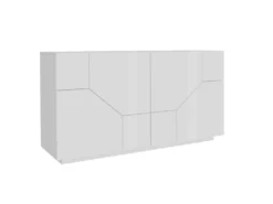 Placard Dmeron, Buffet De Cuisine à 4 Portes, Buffet De Salon, 100% Made In Italy, Cm 200x43h86, Blanc Brillant
