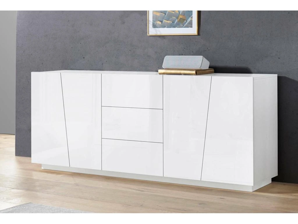 Placard Dmicill, Buffet De Cuisine Avec 4 Portes Et 3 Tiroirs, Buffet De Salon, 100% Made In Italy, Cm 220x43h86, Blanc Brillant 2 Placard Dmicill, Buffet De Cuisine Avec 4 Portes Et 3 Tiroirs, Buffet De Salon, 100% Made In Italy, Cm 220x43h86, Blanc Brillant – Image 2