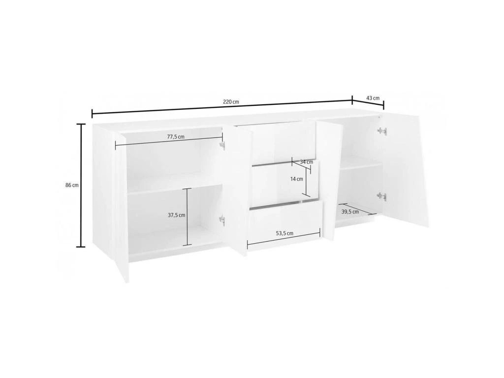Placard Dmicill, Buffet De Cuisine Avec 4 Portes Et 3 Tiroirs, Buffet De Salon, 100% Made In Italy, Cm 220x43h86, Blanc Brillant 3 Placard Dmicill, Buffet De Cuisine Avec 4 Portes Et 3 Tiroirs, Buffet De Salon, 100% Made In Italy, Cm 220x43h86, Blanc Brillant – Image 3