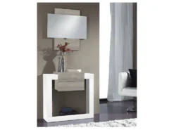 Meuble D'entrée Bois Blanc/Chêne Clair + Miroir - NEEMA