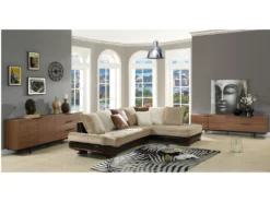 Buffet TAYRON 200cm - 2 Portes & 3 Tiroirs - MDF & Pieds Métal - Coloris Noyer -Meubles Soldes Magasin buffet 300753