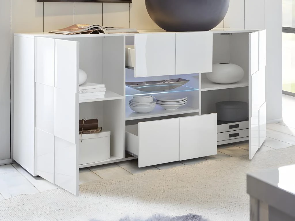 Buffet CALISTO - LEDs - 2 Portes & 2 Tiroirs - Blanc Laqué 4 Buffet CALISTO - LEDs - 2 Portes & 2 Tiroirs - Blanc Laqué – Image 4
