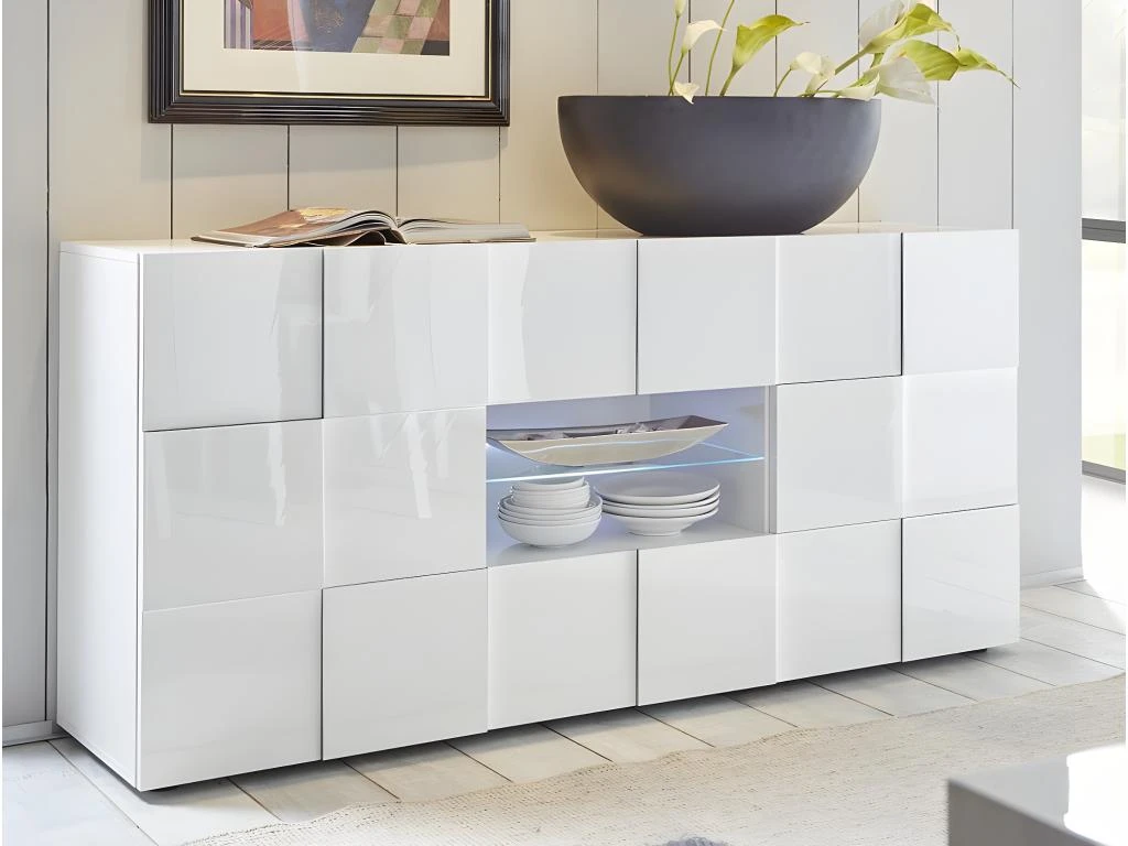 Buffet CALISTO - LEDs - 2 Portes & 2 Tiroirs - Blanc Laqué 1 Buffet CALISTO - LEDs - 2 Portes & 2 Tiroirs - Blanc Laqué