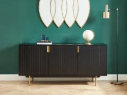 Buffet - 3 Portes - MDF Et Métal - Coloris : Noir Et Doré - LIKANA -Meubles Soldes Magasin buffet 4157641