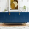 Buffet - 3 Portes - MDF Et Métal - Coloris : Bleu Et Doré - LIKANA