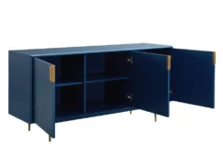 Buffet - 3 Portes - MDF Et Métal - Coloris : Bleu Et Doré - LIKANA -Meubles Soldes Magasin buffet 4158219