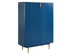 Buffet Haut - 2 Portes - MDF Et Métal - Coloris : Bleu Et Doré - LIKANA -Meubles Soldes Magasin buffet 4158233