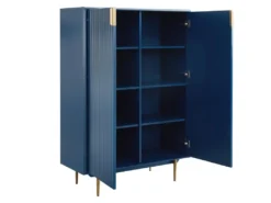 Buffet Haut - 2 Portes - MDF Et Métal - Coloris : Bleu Et Doré - LIKANA -Meubles Soldes Magasin buffet 4158235