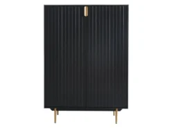 Buffet Haut - 2 Portes - MDF Et Métal - Coloris : Noir Et Doré - LIKANA -Meubles Soldes Magasin buffet 4158535