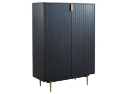 Buffet Haut - 2 Portes - MDF Et Métal - Coloris : Noir Et Doré - LIKANA -Meubles Soldes Magasin buffet 4158541
