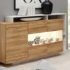 Buffet 3 Portes Et 3 Niches - Avec LEDs - Coloris : Naturel Et Blanc - IDESIA