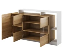 Buffet 3 Portes Et 3 Niches - Avec LEDs - Coloris : Naturel Et Blanc - IDESIA -Meubles Soldes Magasin buffet 4417641