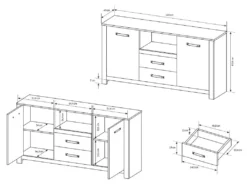 Buffet SABONI - 2 Portes, 2 Tiroirs Et 1 Niche - Noyer Et Anthracite -Meubles Soldes Magasin buffet 483317