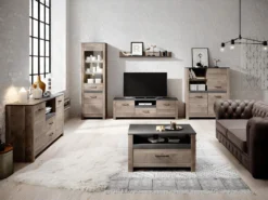 Buffet SABONI - 2 Portes, 2 Tiroirs Et 1 Niche - Noyer Et Anthracite -Meubles Soldes Magasin buffet 483349