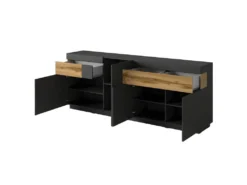 Buffet, Bahut, Enfilade KILES Trois Portes, Deux Tiroirs. Coloris Gris Anthracite Et Chêne. Style Design. -Meubles Soldes Magasin buffet 8932573