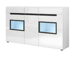 Buffet Partiellement Vitré Avec éclairage LED 160x92. Collection LUCIA. Coloris Blanc Brillant