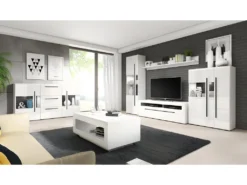 Buffet 180cm Collection BREDA Deux Portes Partiellement Vitrées Et Trois Tiroirs. Coloris Blanc. -Meubles Soldes Magasin buffet 8932841