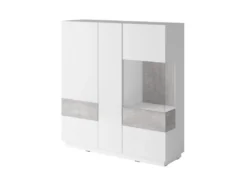 Buffet Haut KILES Trois Portes Avec LED. Coloris Blanc Et Gris. Style Design