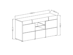 Buffet 160cm Collection OHIO. Coloris Blanc Et Chêne. LED Incluses -Meubles Soldes Magasin buffet 8933221