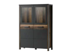 Buffet Haut Collection WINDSOR. Coloris Gris Anthracite Et Chêne Foncé.