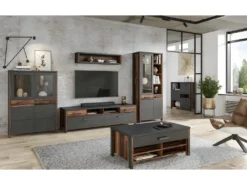 Buffet Haut Collection WINDSOR. Coloris Gris Anthracite Et Chêne Foncé. -Meubles Soldes Magasin buffet 8934037
