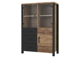 Buffet Haut Collection DARWIN. Couleur épicéa Et Noir. 3 Portes Et 3 Tiroirs.