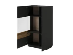 Buffet Haut Avec LED Collection KILES Deux Portes. Coloris Gris Anthracite Et Chêne. Porte Vitrée à Gauche -Meubles Soldes Magasin buffet 8934273