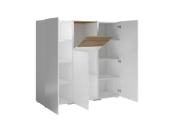 Buffet Haut Design Pour Salon Couleur Blanc Et Chêne Collection RIGA. -Meubles Soldes Magasin buffet 8934951