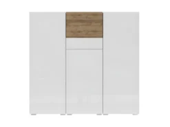 Buffet Haut Design Pour Salon Couleur Blanc Et Chêne Collection RIGA. -Meubles Soldes Magasin buffet 8934953