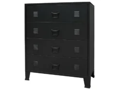 Buffet Bahut Armoire Console Meuble De Rangement à Tiroirs Métal Style Industriel 93 Cm Noir 4402223