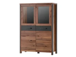 Buffet Haut Collection WINDSOR. Coloris Chêne Foncé Et Gris Anthracite.