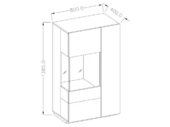 Buffet Haut Avec LED Collection KILES Deux Portes. Coloris Blanc Et Gris Béton. Porte Vitrée à Gauche -Meubles Soldes Magasin buffet 8935435