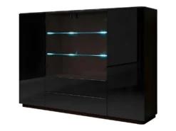 Buffet Haut TONGA Quatre Portes Et Deux Tiroirs. Couleur Wengé. LED Incluses. Style Design.