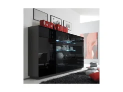 Buffet Haut TONGA Quatre Portes Et Deux Tiroirs. Couleur Wengé. LED Incluses. Style Design. -Meubles Soldes Magasin buffet 8940325