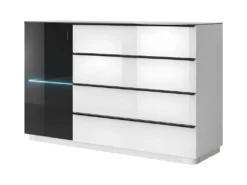 Buffet, Bahut, Enfilade TONGA 4 Tiroirs, Une Porte. Look Ultra Design. Finition Brillante. LEDS Incluses