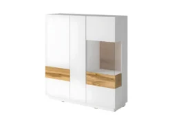 Buffet Haut KILES Trois Portes Avec LED. Coloris Blanc Et Chêne. Style Design