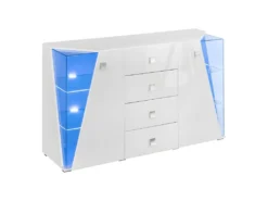 Buffet Design 150cm Collection SPIKE Avec LED Intégrées. Coloris Blanc.