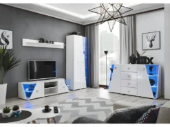 Buffet Design 150cm Collection SPIKE Avec LED Intégrées. Coloris Blanc. -Meubles Soldes Magasin buffet 8941633