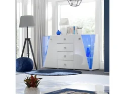 Buffet Design 150cm Collection SPIKE Avec LED Intégrées. Coloris Blanc. -Meubles Soldes Magasin buffet 8941637