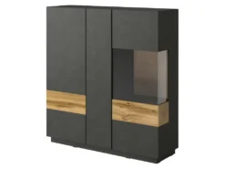 Buffet Haut KILES Trois Portes Avec LED. Coloris Gris Anthracite Et Chêne. Style Design