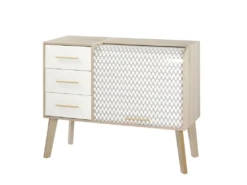 Meuble D'Entrée Chêne 3 Tiroirs Blancs - Coloris Rideau: Vagues Grises 810