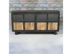 Buffet Métal Et Bois Jodhpur 4 Portes - Gris -Meubles Soldes Magasin buffet 9231365