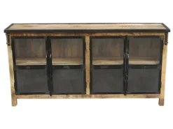 Buffet 4 Portes En Bois Massif Et Métal - Naturel